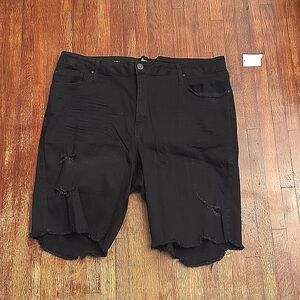 NWT Charlotte Russe Refuge black distressed denim high rise Bermuda shorts